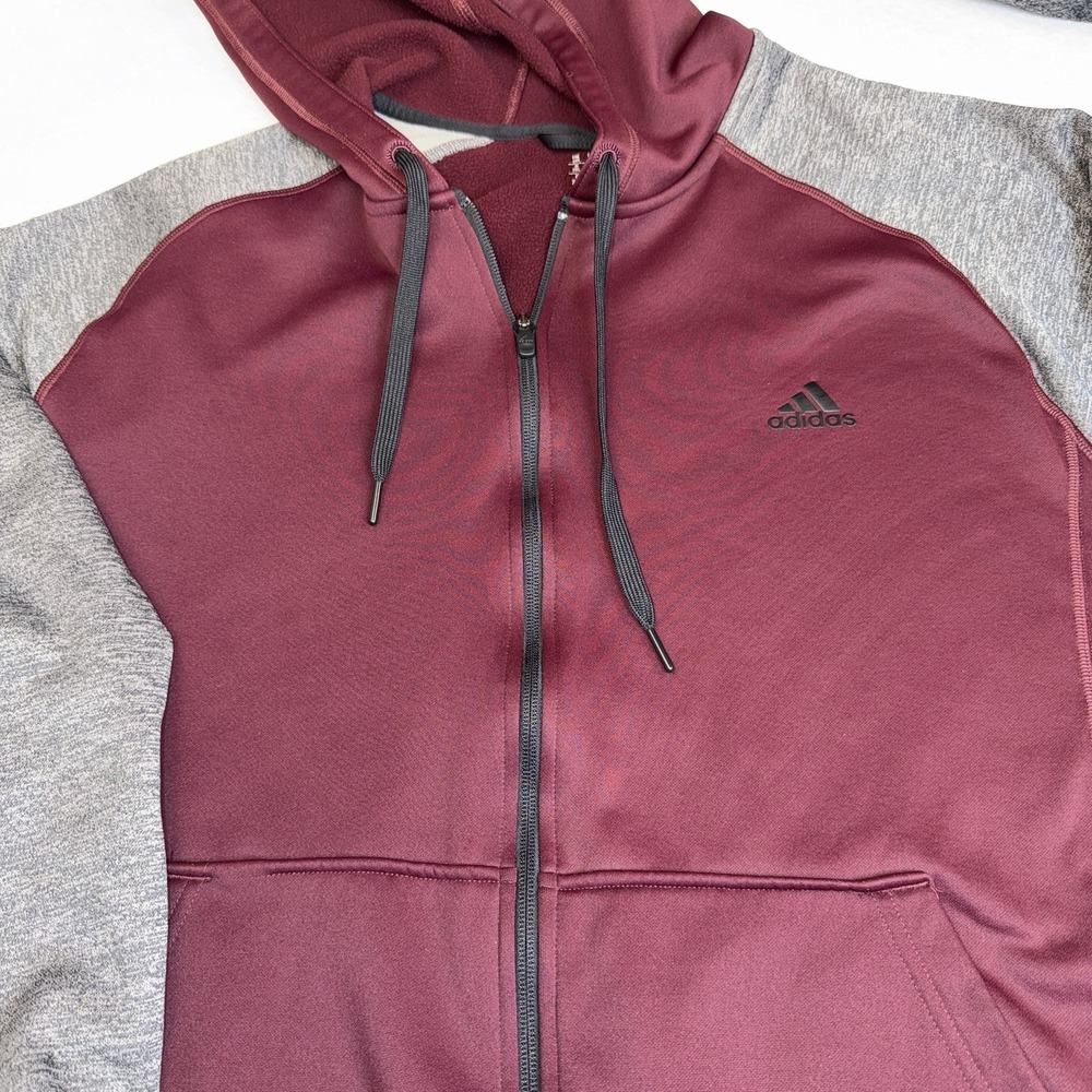 Adidas ClimaWarm Womens‎ XXL Full Zip Hoodie Jacket Burgundy Gray Fleece - Picture 11 of 11